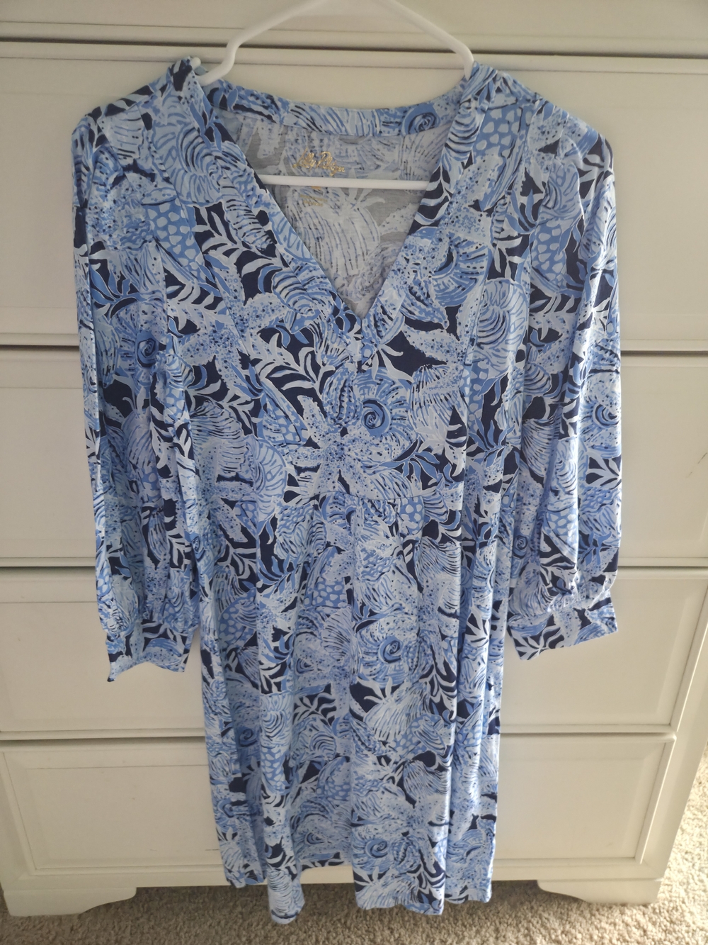 Lilly Pulitzer Blue Multi Floral V-Neck Dress In Coastal Constellation - Picture 3 of 5